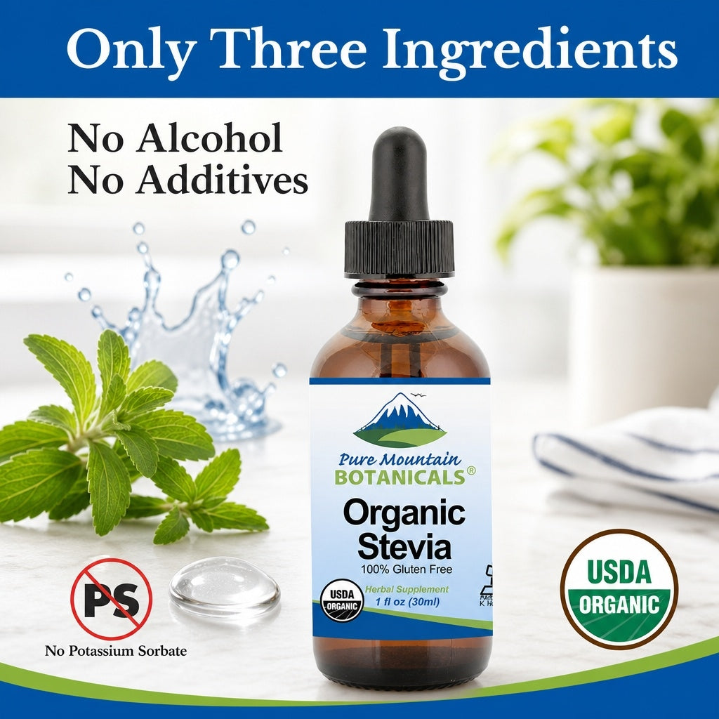 Organic Liquid Stevia Sweetener – Alcohol Free and Kosher Sugar Substitute - Glass Bottle