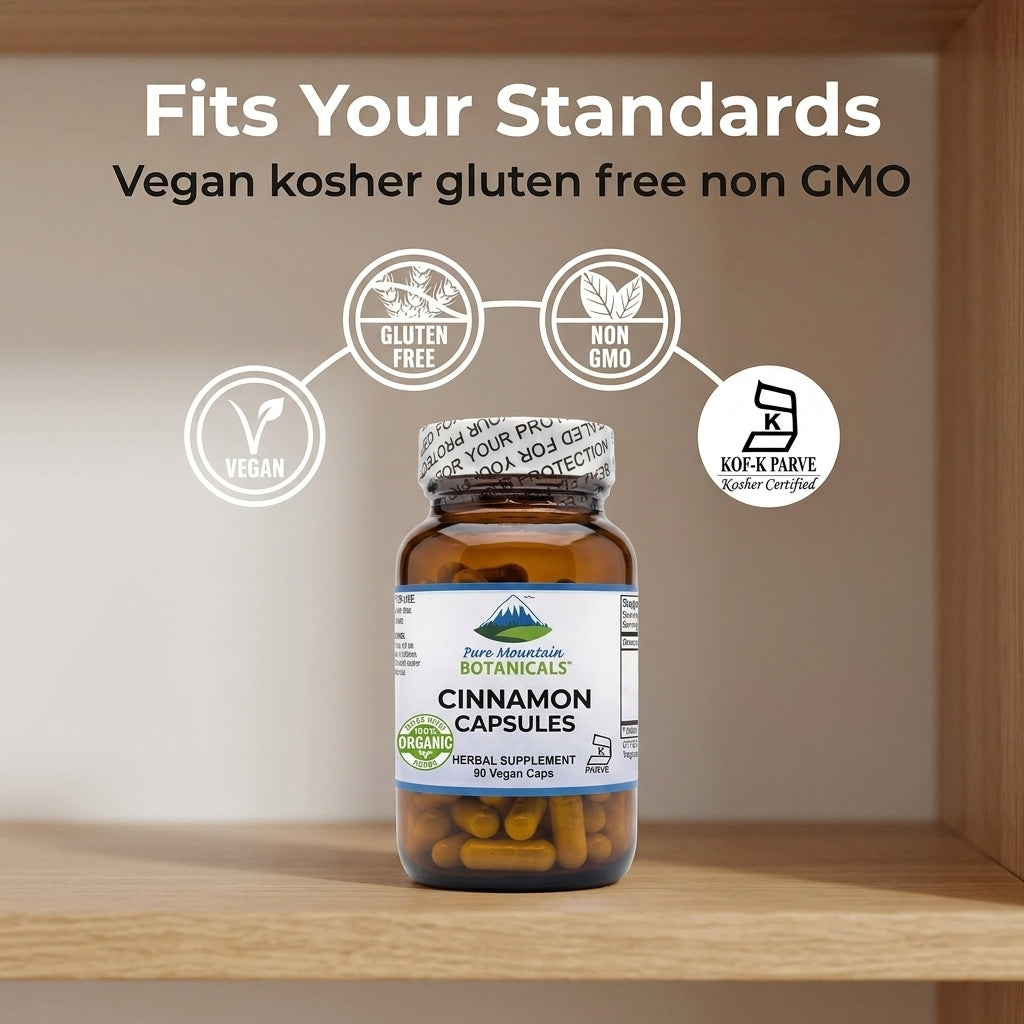 Cinnamon Capsules - 90 Kosher Vegan Caps with 500mg Organic Cinnamon
