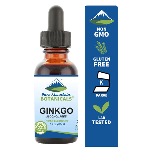 Pure Mountain Botanicals Supplement Ginko Biloba Liquid Extract – Alcohol Free Tincture of Wild Harvest Ginkgo Biloba Leaf – 1 fl oz Supplement