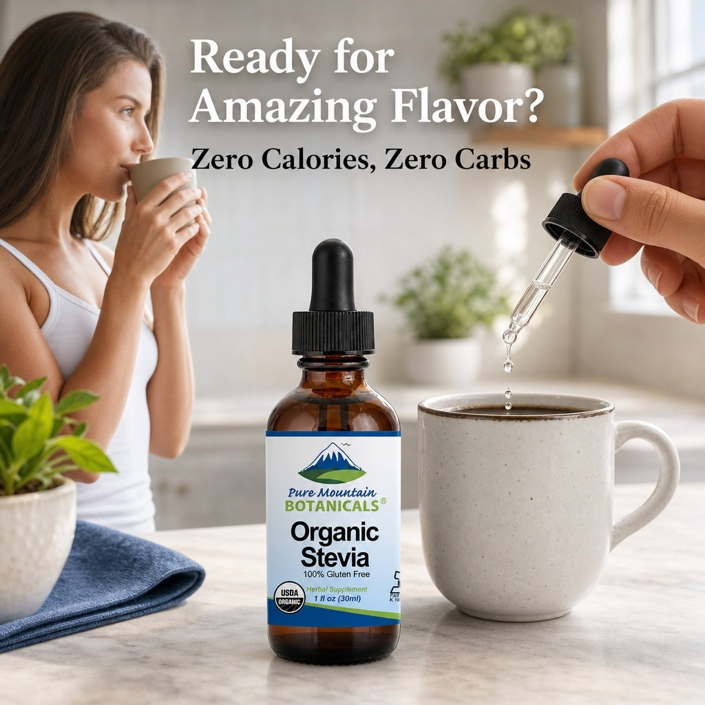 Organic Liquid Stevia Sweetener – Alcohol Free and Kosher Sugar Substitute - Glass Bottle