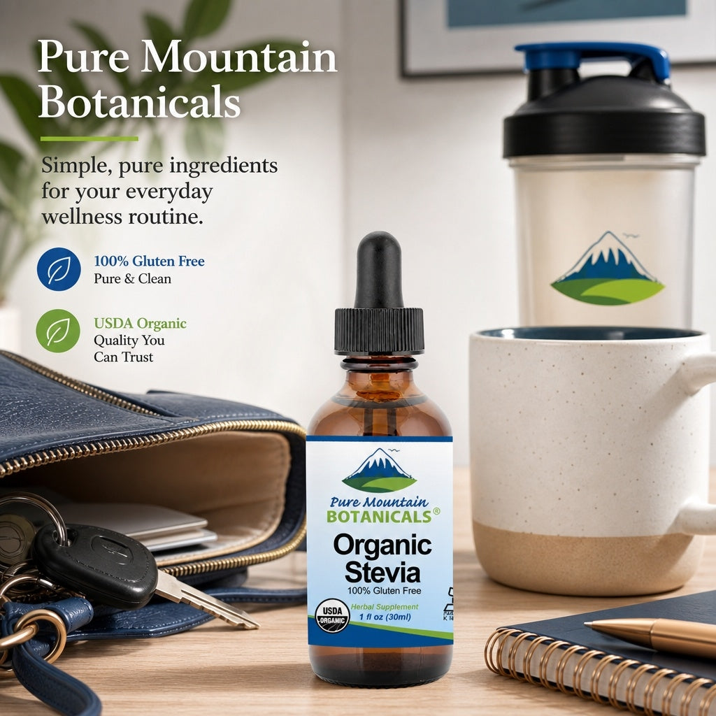 Organic Liquid Stevia Sweetener – Alcohol Free and Kosher Sugar Substitute - Glass Bottle