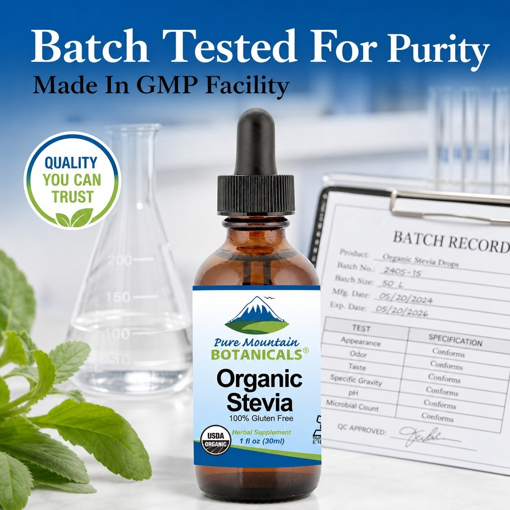 Organic Liquid Stevia Sweetener – Alcohol Free and Kosher Sugar Substitute - Glass Bottle