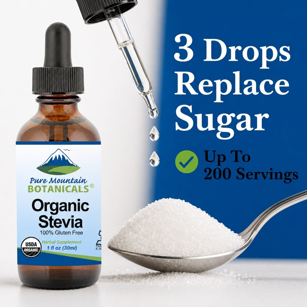 Organic Liquid Stevia Sweetener – Alcohol Free and Kosher Sugar Substitute - Glass Bottle