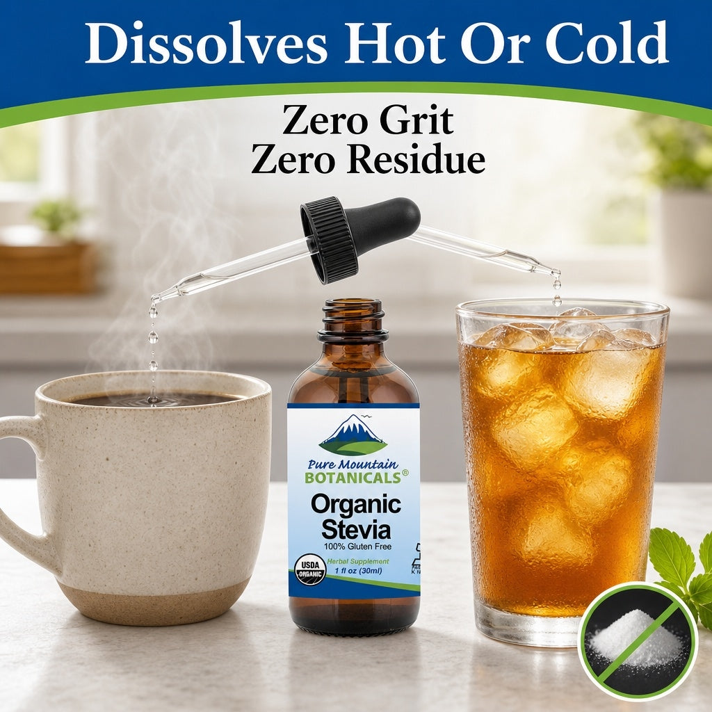 Organic Liquid Stevia Sweetener – Alcohol Free and Kosher Sugar Substitute - Glass Bottle