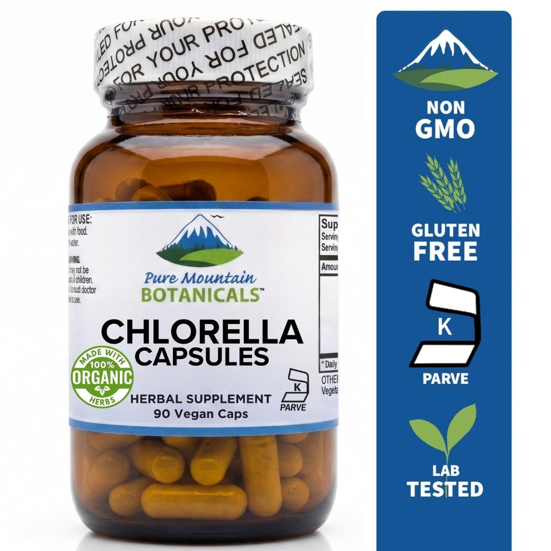 Chlorella Broken Cell Capsules - 90 Kosher Vegan Caps with 500mg Organic Chlorella