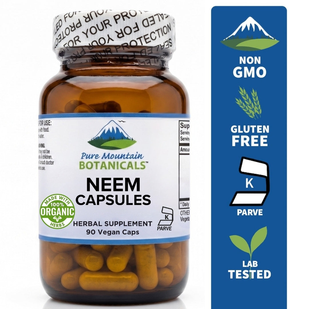 Neem Capsules - 90 Kosher Vegetarian Caps with 500mg Organic Neem Leaf