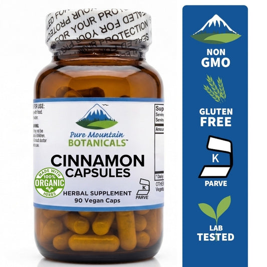 Cinnamon Capsules -  90 Kosher Vegan Caps with 500mg Organic Cinnamon