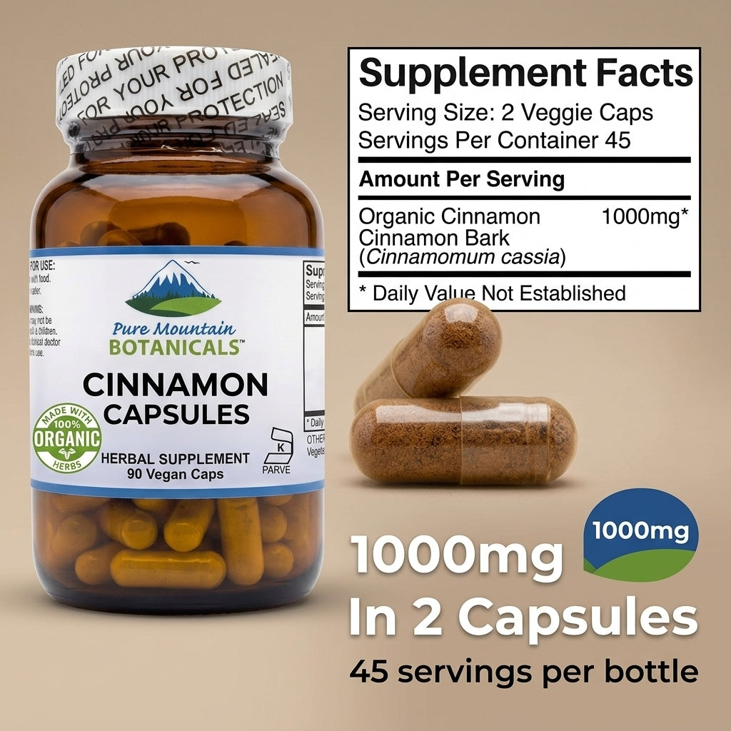 Cinnamon Capsules -  90 Kosher Vegan Caps with 500mg Organic Cinnamon
