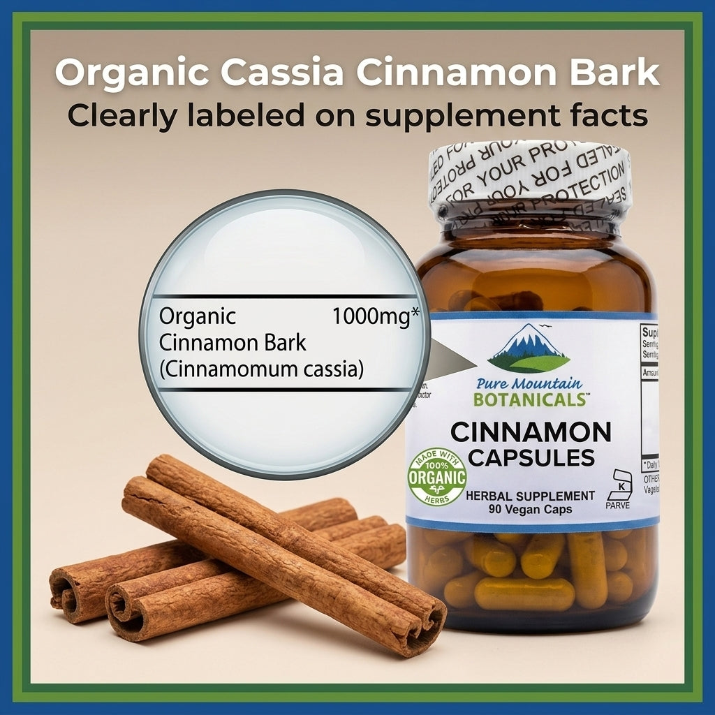 Cinnamon Capsules -  90 Kosher Vegan Caps with 500mg Organic Cinnamon