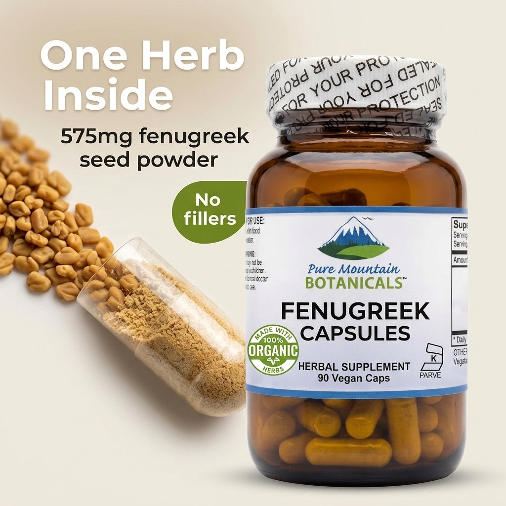 Fenugreek Capsules - 90 Kosher Vegan Caps with 575mg Organic Fenugreek Seed