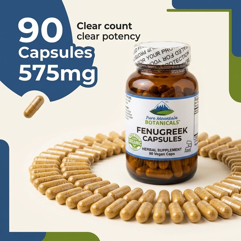 Fenugreek Capsules - 90 Kosher Vegan Caps with 575mg Organic Fenugreek Seed
