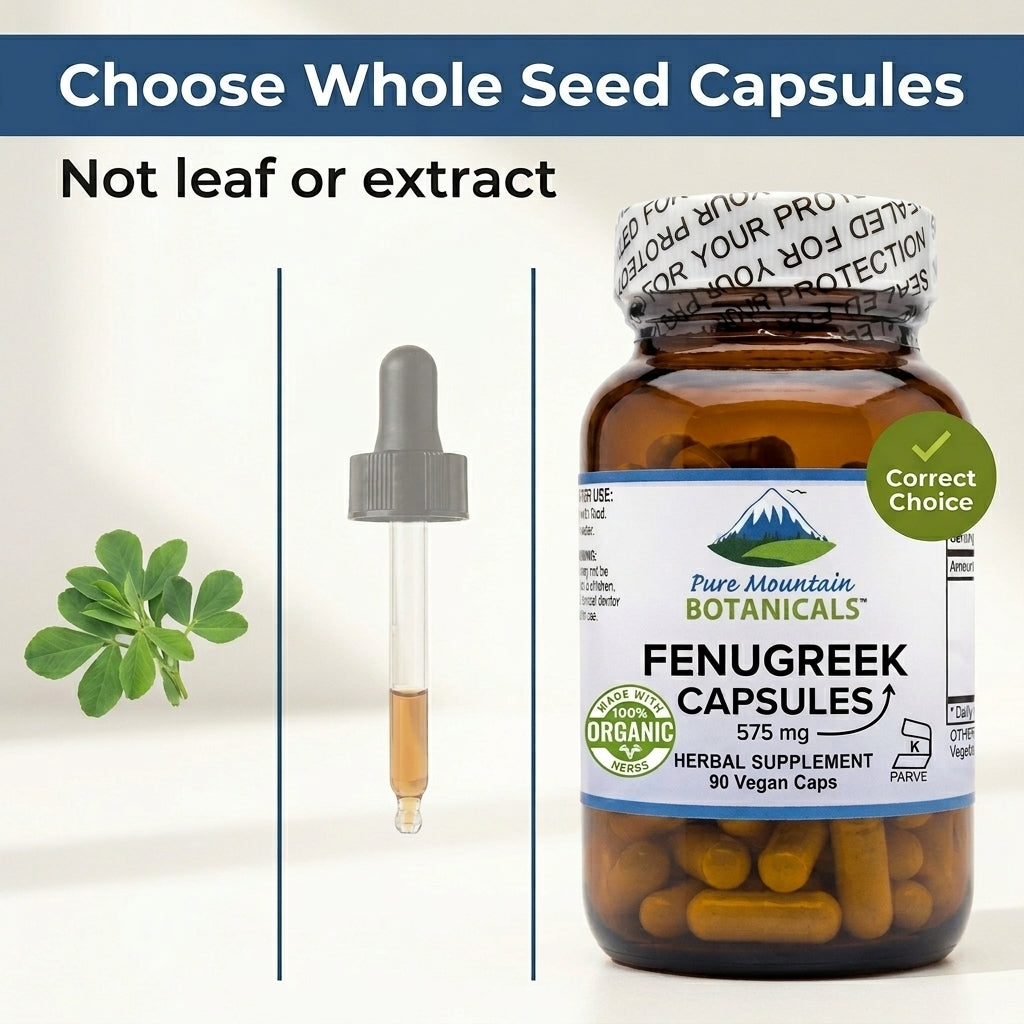 Fenugreek Capsules - 90 Kosher Vegan Caps with 575mg Organic Fenugreek Seed