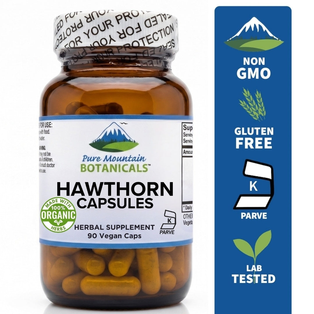 Hawthorn Berry Capsules - 90 Kosher Vegan Caps  500mg Organic Hawthorn