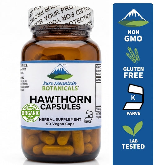 Hawthorn Berry Capsules - 90 Kosher Vegan Caps  500mg Organic Hawthorn