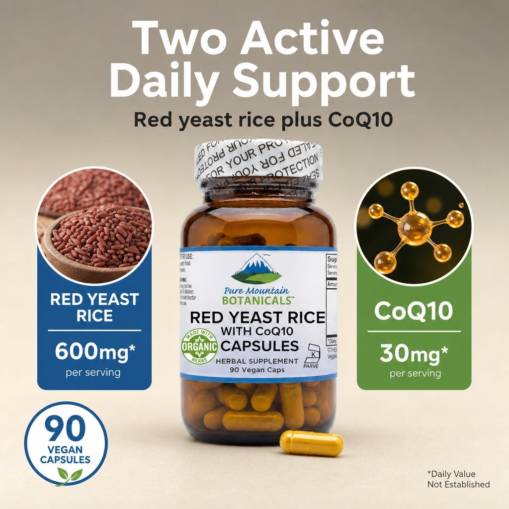 Red Yeast Rice with CoQ10 - 90 Kosher Veggie Caps with 600mg Organic Red Yeast Rice
