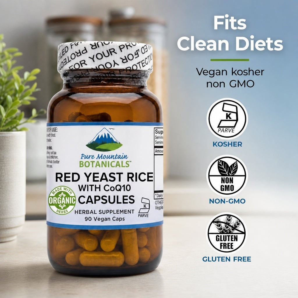 Red Yeast Rice with CoQ10 - 90 Kosher Veggie Caps with 600mg Organic Red Yeast Rice