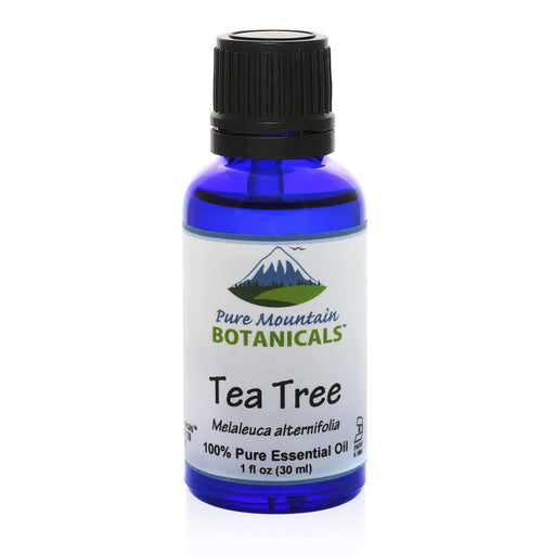 Pure Mountain Botanicals Essential Oil Tea Tree (Melaleuca Alternifolia) Essential Oil Additive for Face and Body Wash or Foot Soak - 100% Pure Natural & Kosher - 1 fl oz Bottle