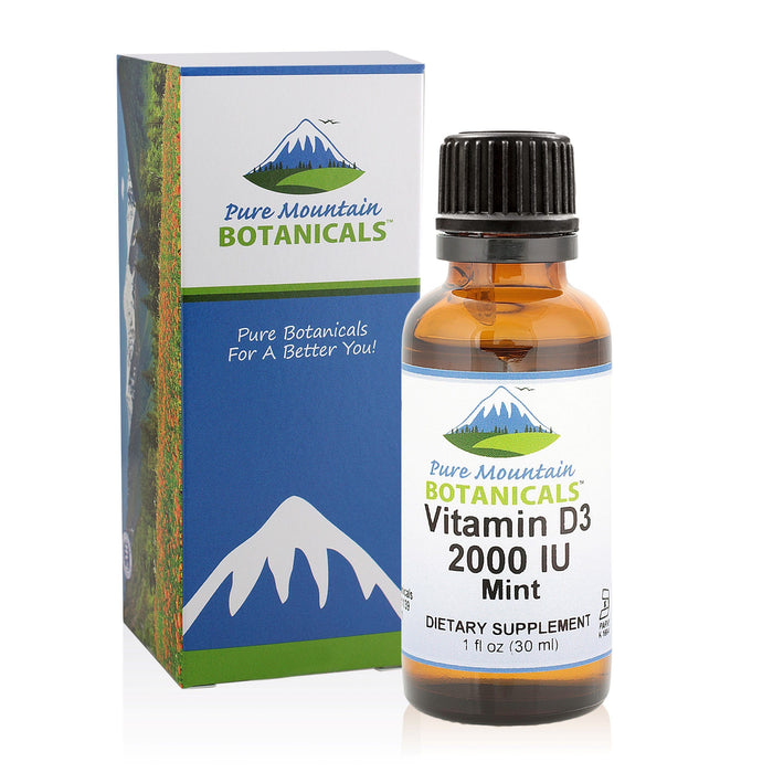 Pure Mountain Botanicals Vitamin Mint Flavored Vitamin D Drops – Kosher Vitamin D3 Liquid - 2000iu
