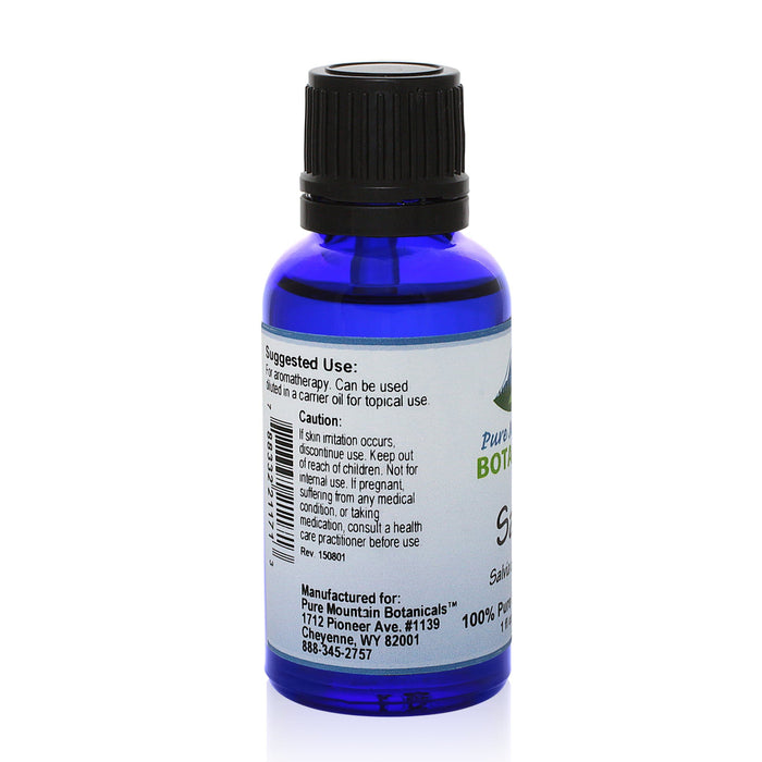 Pure Mountain Botanicals Essential Oil Sage (Salvia Officinalis) Essential Oil - 100% Pure Natural & Kosher - 1 fl oz Bottle
