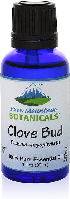 Pure Mountain Botanicals Essential Oil Clove Essential Oil - Full 1 oz (30 ml) Bottle - 100% Pure Natural & Kosher Certified Eugenia Caryophyllata