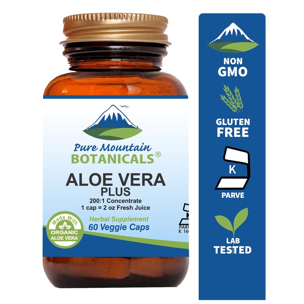 Pure Mountain Botanicals Supplement Aloe Vera Plus Capsules - 200:1 Extract - 60 Kosher Veggie Caps
