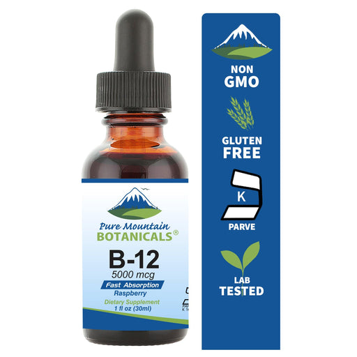 Pure Mountain Botanicals Vitamin B12 Vitamin 5000 mcg – Kosher B12 Drops in 1oz Bottle with Natural Berry Flavor