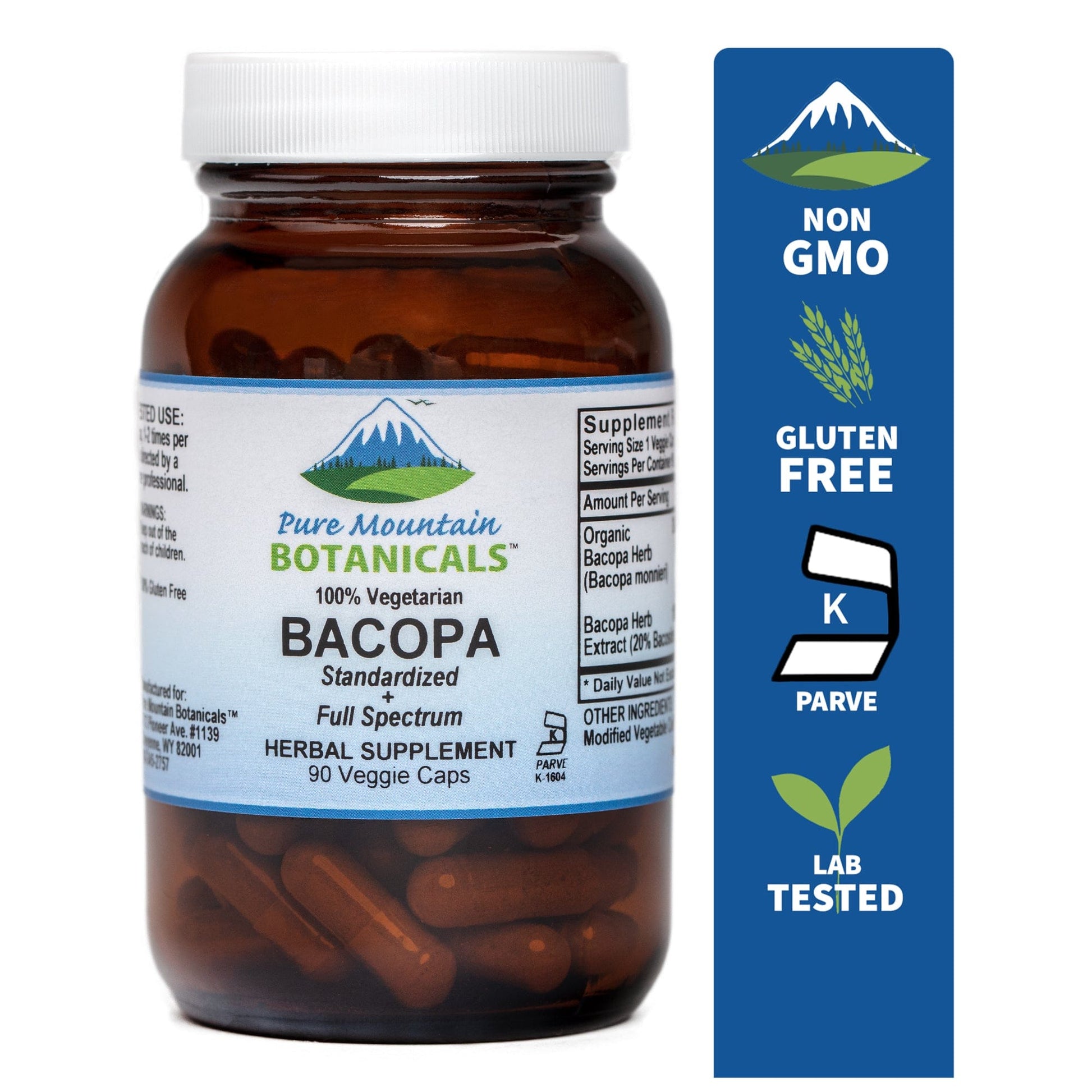 Pure Mountain Botanicals Supplement Bacopa Capsules with Organic Bacopa and Potent Bacopa Extract