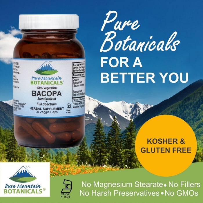 Pure Mountain Botanicals Supplement Bacopa Capsules with Organic Bacopa and Potent Bacopa Extract