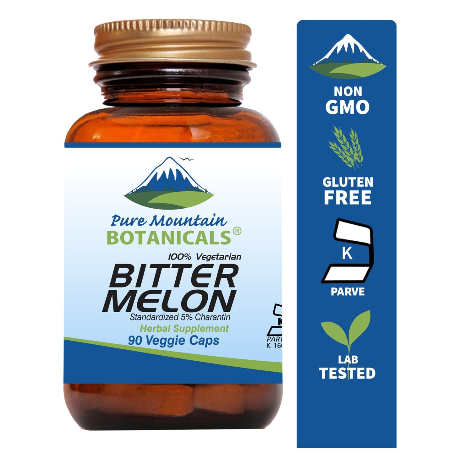 Pure Mountain Botanicals Supplement Bitter Melon Capsules - 90 Kosher Vegan Caps with 500mg Bitter Melon Extract