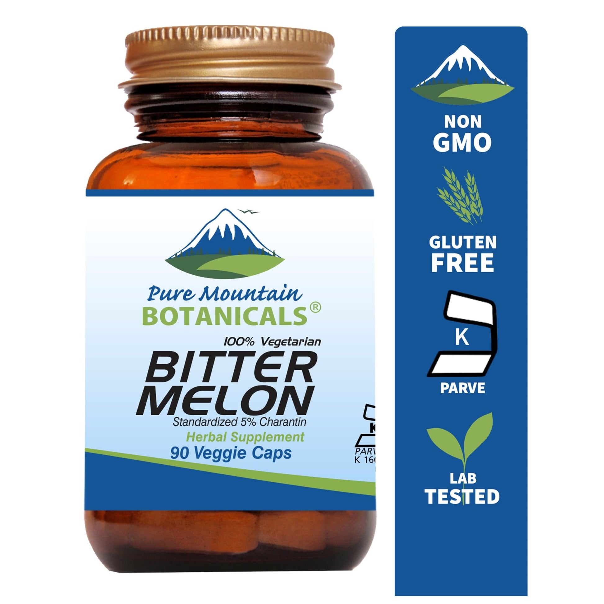 Pure Mountain Botanicals Supplement Bitter Melon Capsules - 90 Kosher Vegan Caps with 500mg Bitter Melon Extract