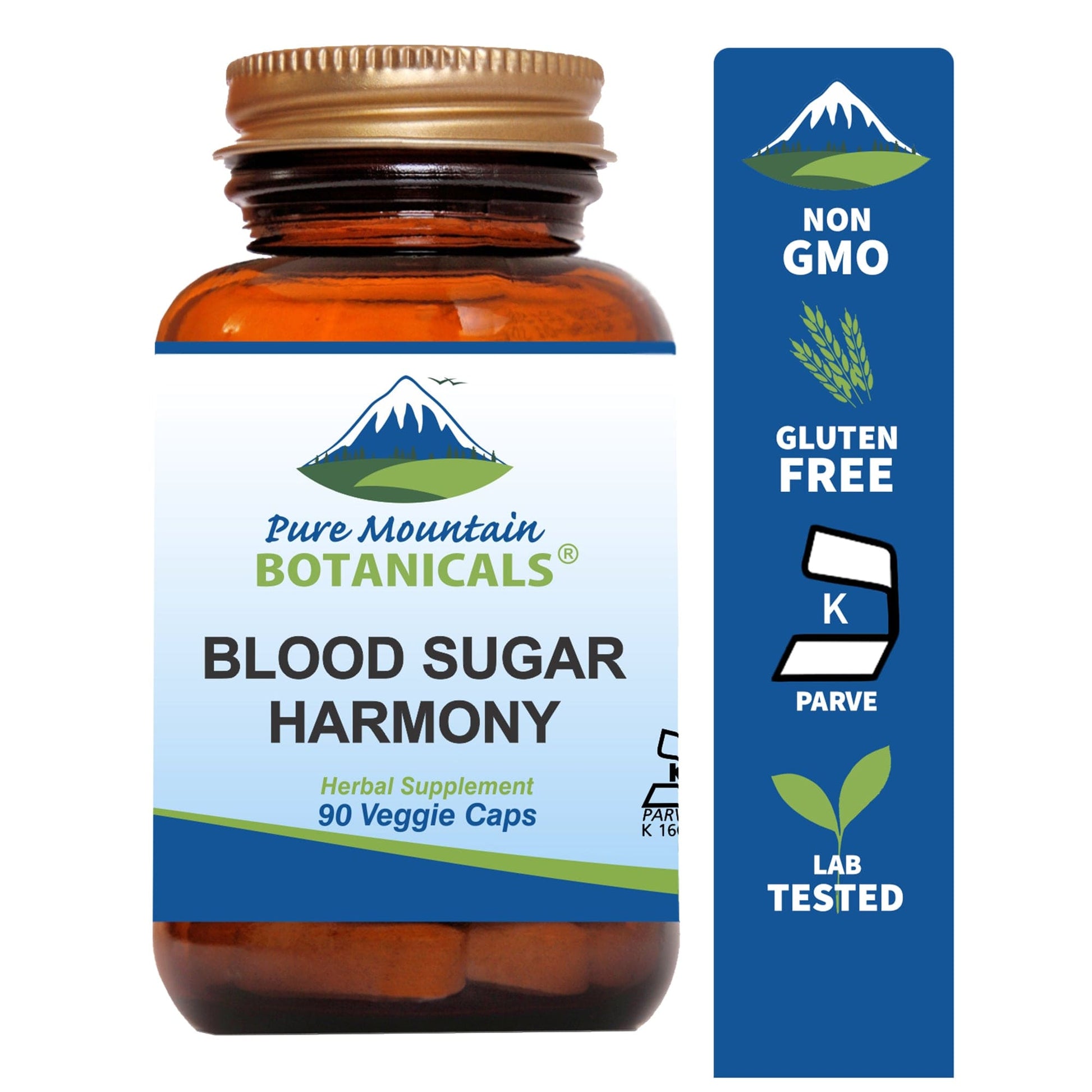 Pure Mountain Botanicals Supplement Blood Sugar Harmony with Organic Cinnamon - 90 Kosher Veggie Caps