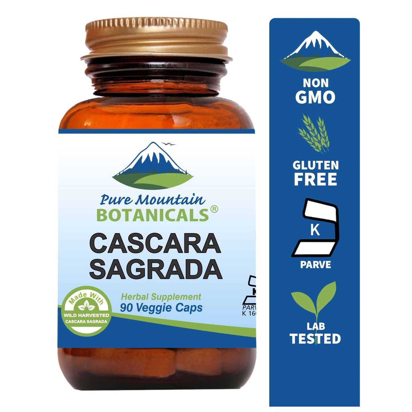 Pure Mountain Botanicals Supplement Cascara Sagrada Aged Bark Capsules - 90 Kosher Veggie Caps