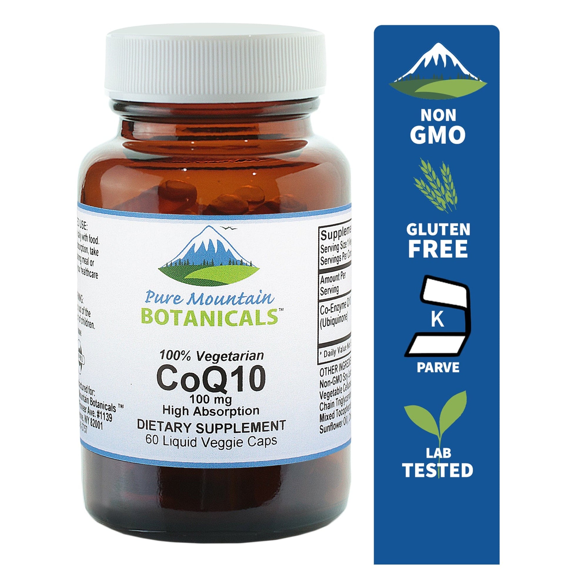 Pure Mountain Botanicals Supplement CoQ10 Supplement - 60 Capsules Now with 100mg Coenzyme Q10