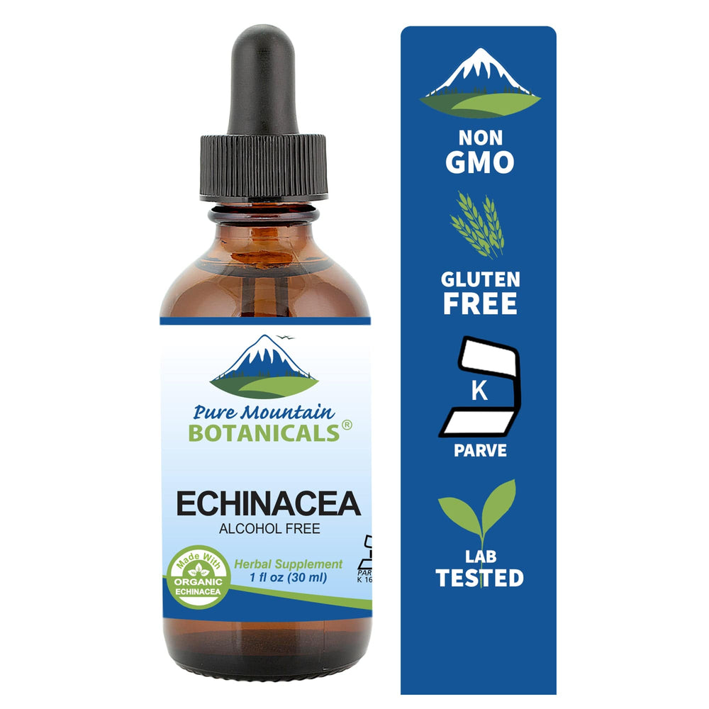 Pure Mountain Botanicals Supplement Echinacea Liquid Drops – Kosher Echinacea Tincture Alcohol Free Extract - 500mg Echinacea -1oz Bottle