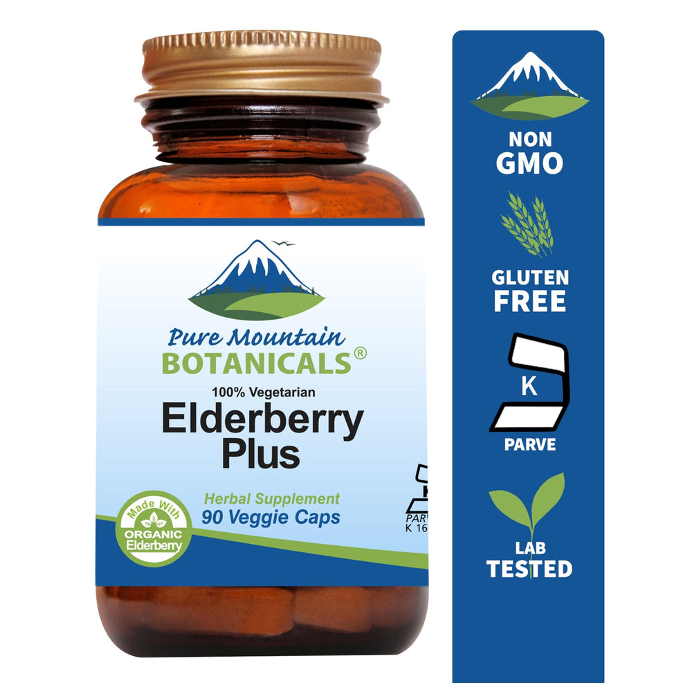 Pure Mountain Botanicals Supplement Sambucus Elderberry Supplement - 90 Capsules with 750mg Elderberry, 200mg Elderflower