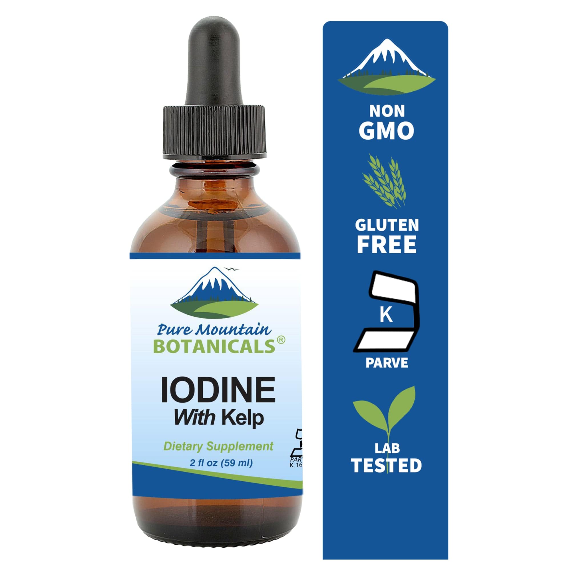 Liquid Iodine Supplement with Organic Kelp 1300 Kosher/Vegan Serving — Pure Mountain Botanicals