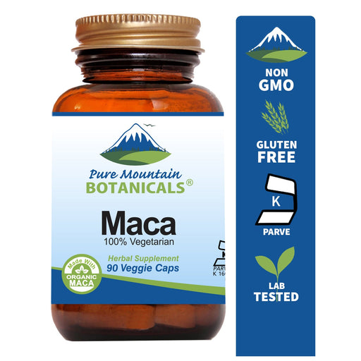 Pure Mountain Botanicals Supplement Maca Powder Capsules - 90 Kosher Veggie Caps