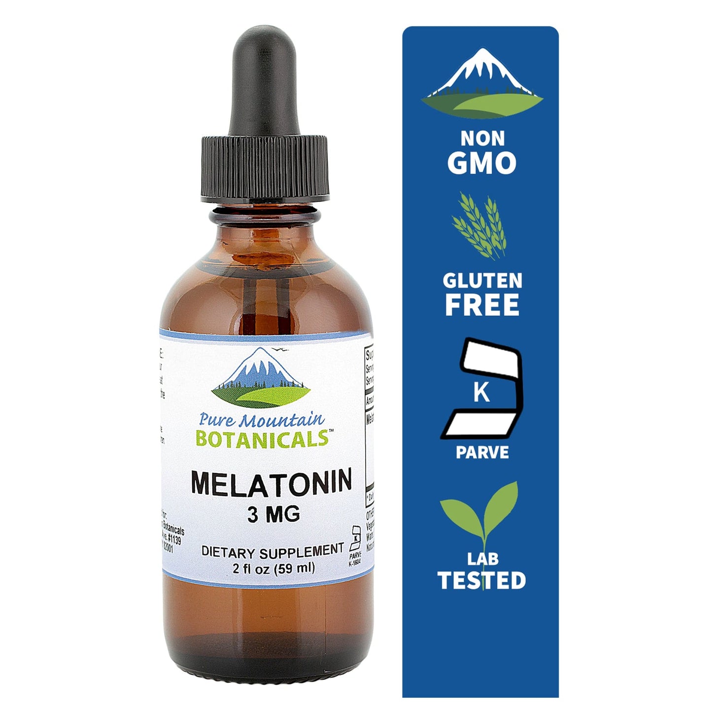 Pure Mountain Botanicals Supplement Melatonin Liquid 3mg – Raspberry and Vanilla Flavor Sublingual Drops