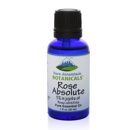 Pure Mountain Botanicals Essential Oil Rose Absolute Essential Oil (5% Rosa Centifolia) in Jojoba Oil - 100% Pure Natural & Kosher - 1 fl oz Bottle