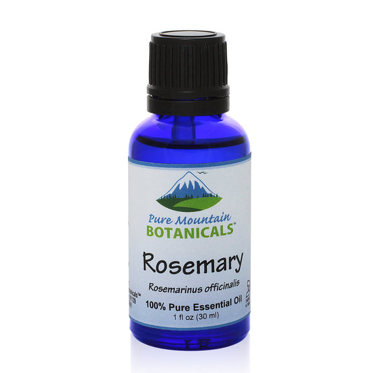 Pure Mountain Botanicals Essential Oil Rosemary (Rosemarinus Officinalis) Essential Oil - 100% Pure Natural & Kosher - 1 fl oz Bottle