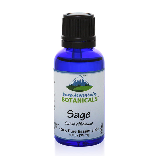 Pure Mountain Botanicals Essential Oil Sage (Salvia Officinalis) Essential Oil - 100% Pure Natural & Kosher - 1 fl oz Bottle