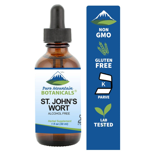 Pure Mountain Botanicals Supplement St John's Wort Tincture – Kosher Liquid St. John’s Wort Alcohol-Free Extract - 500mg - 1oz Bottle