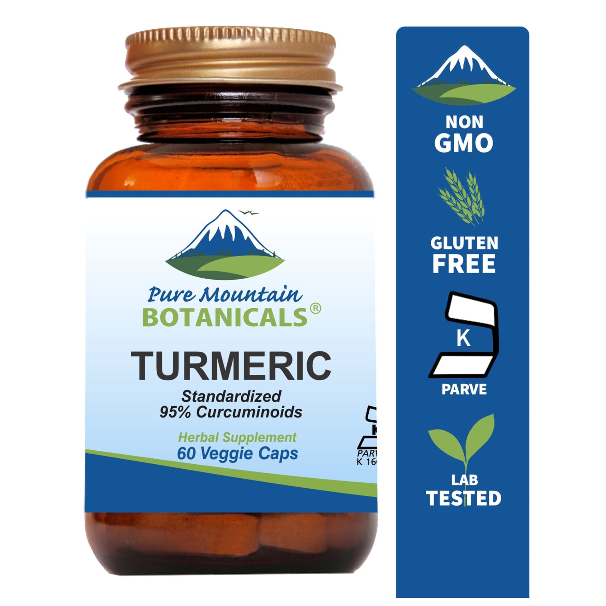 Pure Mountain Botanicals Supplement Turmeric with Black Pepper Extract - 60 Kosher Veggie Capsules