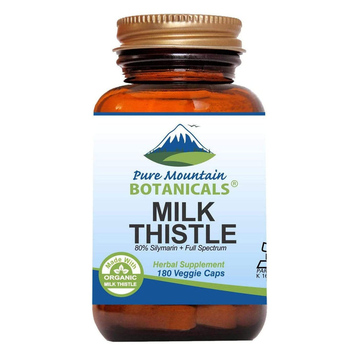 Pure Mountain Botanicals Supplement 180 Capsules Milk Thistle Capsules -  Organic Kosher Veggie Caps - 450 mg Milk Thistle