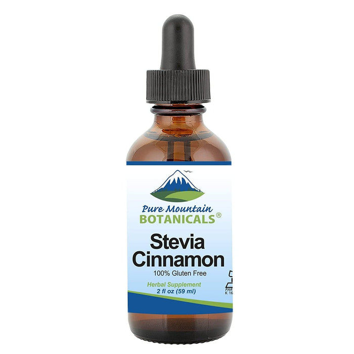 Pure Mountain Botanicals Sugar Substitute Cinnamon Flavored Liquid Stevia Drops – Alcohol Free and Kosher Sugar Substitute - 2oz Glass Bottle