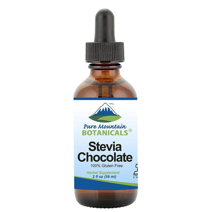 Pure Mountain Botanicals Sugar Substitute Chocolate Flavored Liquid Stevia Drops – Alcohol Free and Kosher Sugar Substitute - 2oz Glass Bottle
